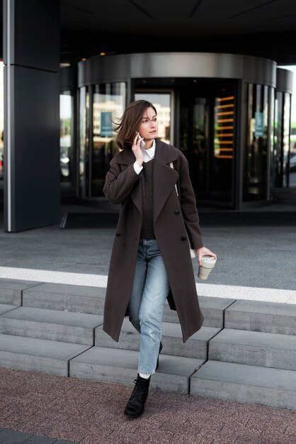 Free Photo financially independent woman going to work