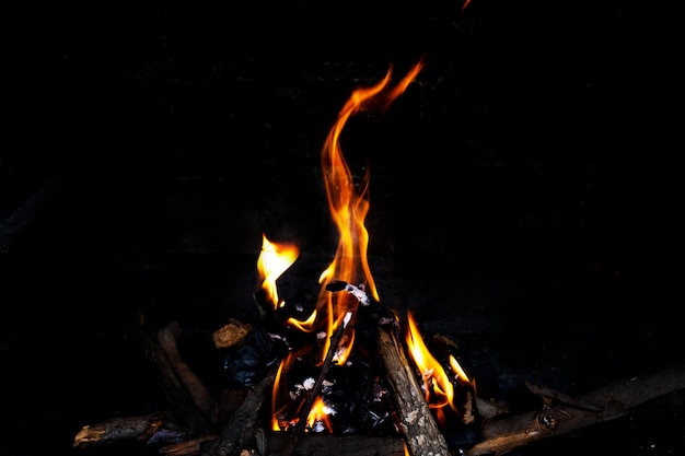 Fire in the fireplace, close up.