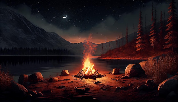 Free Photo fire nature campfire night bonfire flame forest outdoors generated by ai