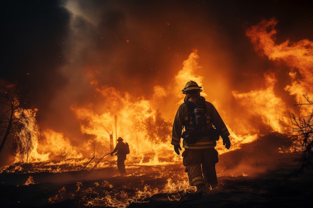 Firefighter trying to contain forest fire