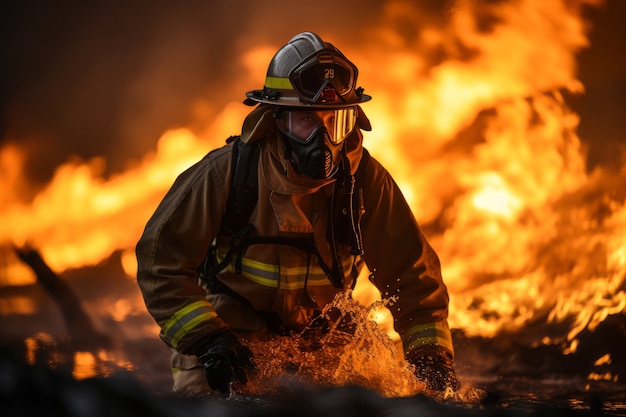 Firefighter trying to contain forest fire