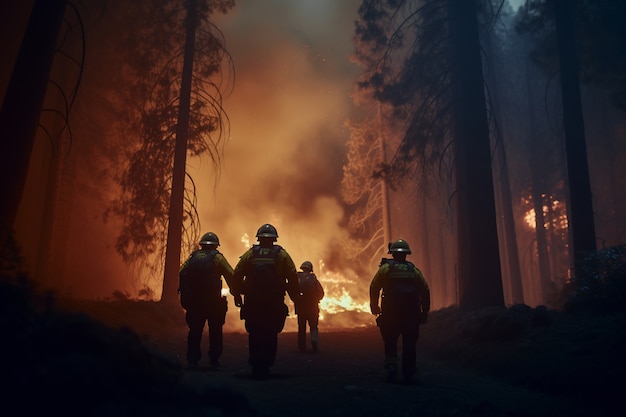 Firefighters helping out with nature wildfire