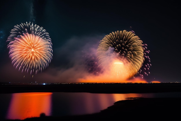 Free Photo fireworks in the night sky over the sea