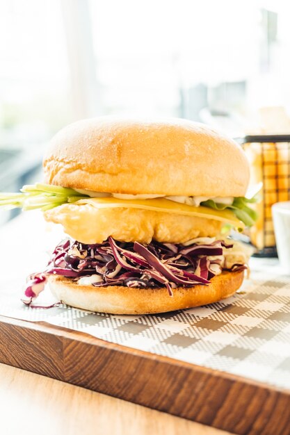 fish hamburger with french fries