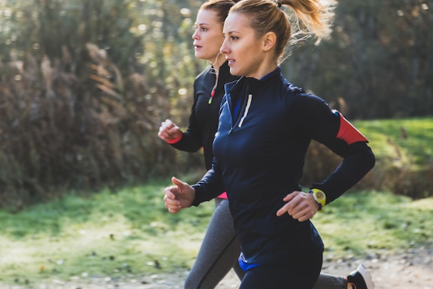 Free photo fit girls running in the park