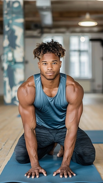 Fit man practicing yoga