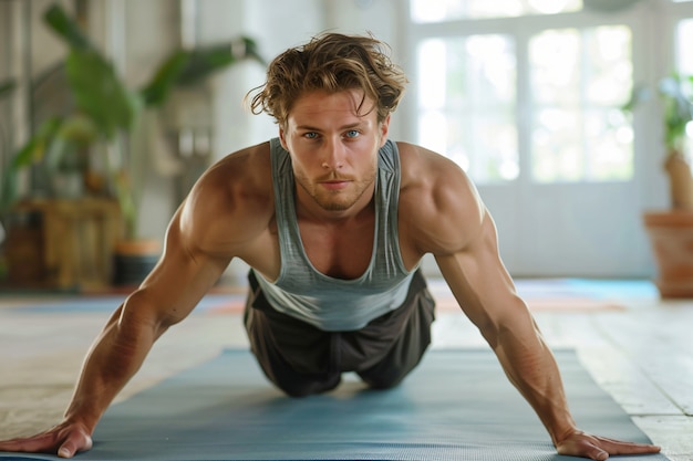 Fit man practicing yoga