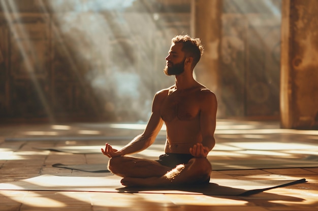 Free photo fit man practicing yoga