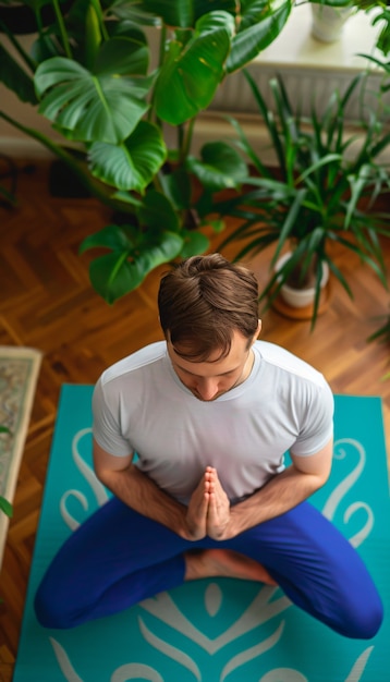 Fit man practicing yoga