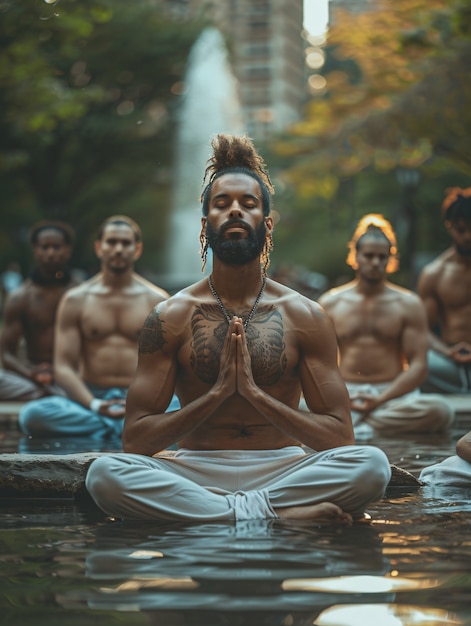 Free photo fit man practicing yoga