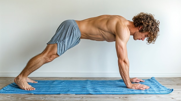 Free photo fit man practicing yoga