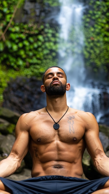 Fit man practicing yoga