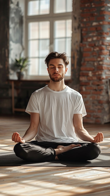 Fit man practicing yoga