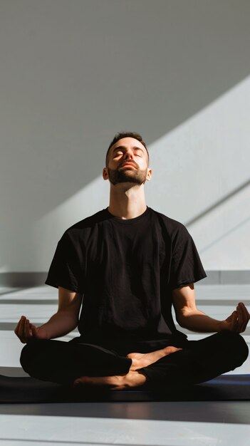 Fit man practicing yoga