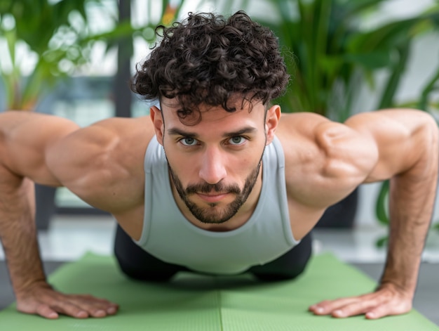 Fit man practicing yoga