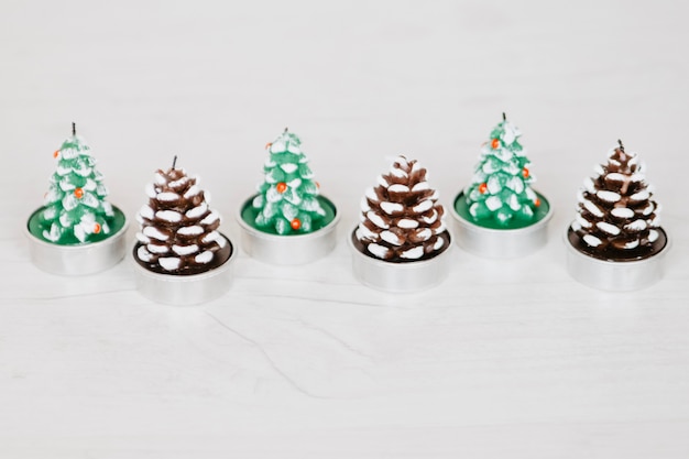 Free photo five hand made christmas trees