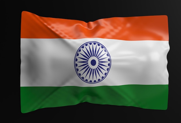 Flag of India on Black Background, 3D Render Illustration illustration