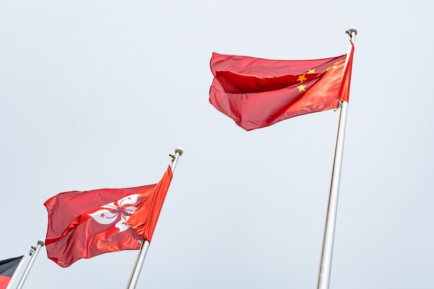 Flags flying on flagpoles