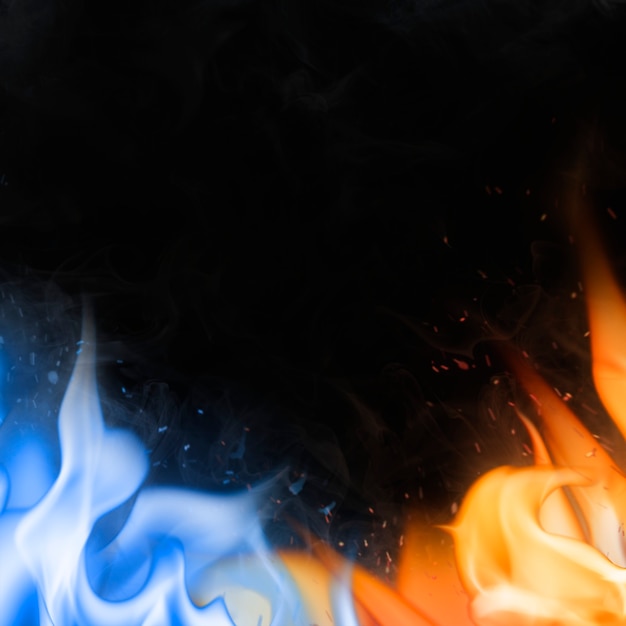 Flame border background, black realistic blue fire image