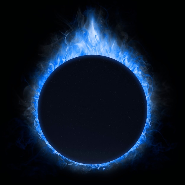 Flame frame, blue circle shape, realistic burning fire