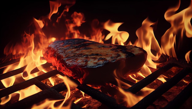 Free photo flame grilling meat on a glowing coal grill generative ai