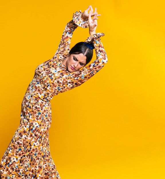 Flamenca dancer posing with hands up