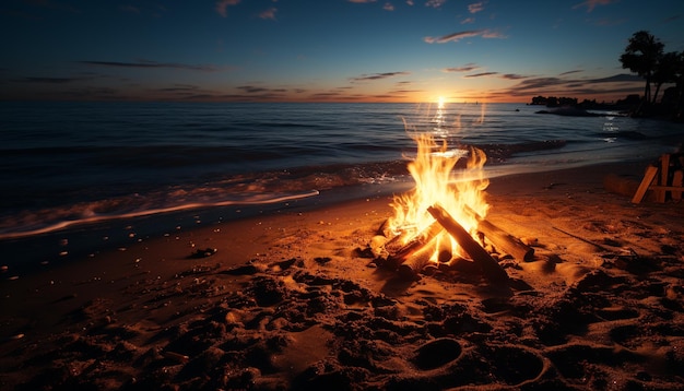 Free Photo flaming campfire burns at dusk reflecting beauty in tranquil nature generated by artificial intellingence