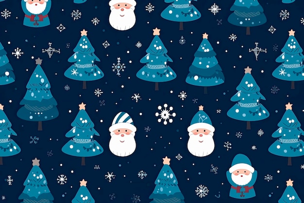 Free photo flat christmas icon of christmas trees with seamless blue print happy new year winter holiday texture for printing paper design fabric decoration wrapping paper background vector illustration