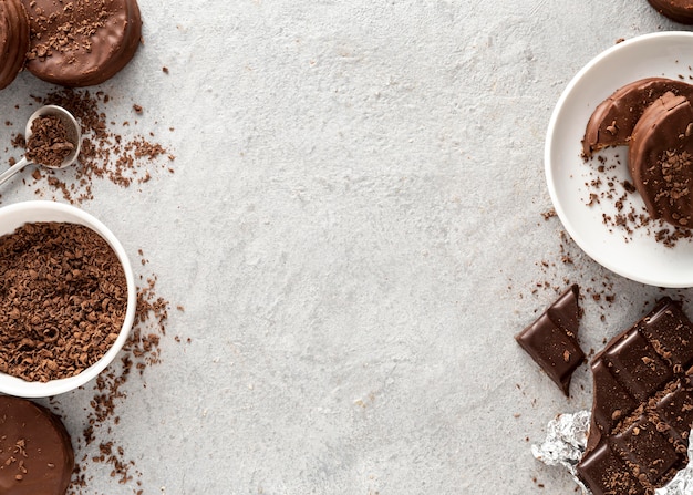 Flat lay of alfajores cookies with copy space