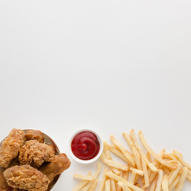 Flat lay of american food with copy space