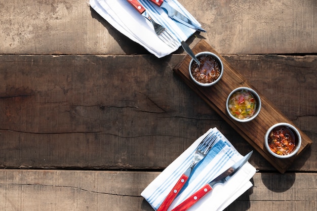 Flat lay appetizers with cutlery