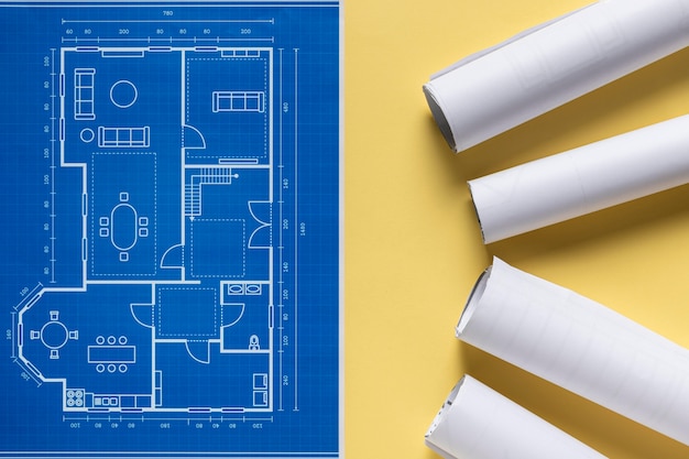 Free Photo flat lay architectural project with different tools arrangement