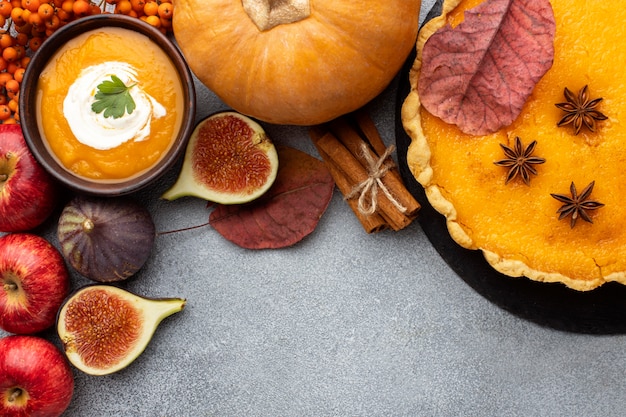 Flat lay arrangement of autumn food