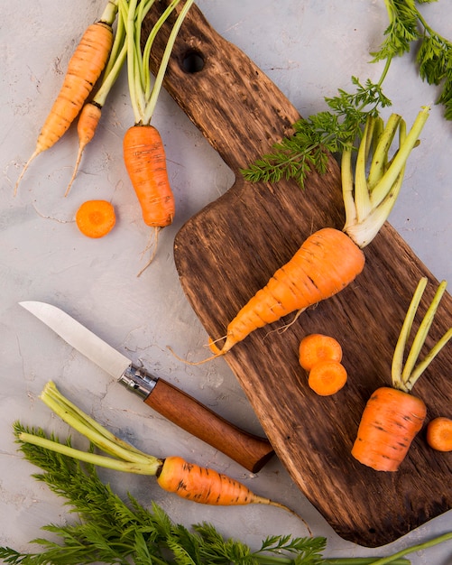 Flat lay arrangement of carrots