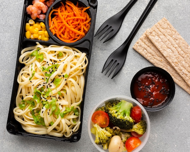 Free photo flat lay arrangement of different foods on the table