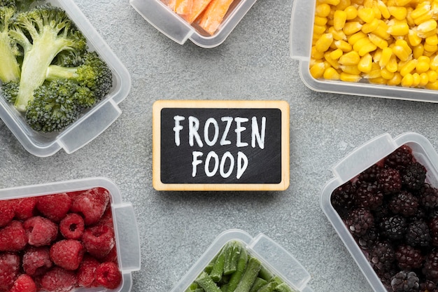 Flat lay arrangement of frozen food