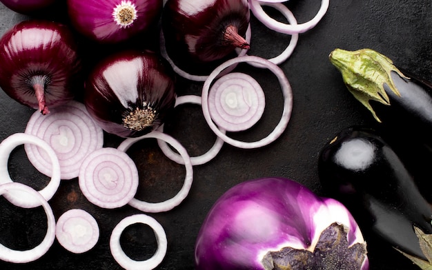 Flat lay arrangement with red onion