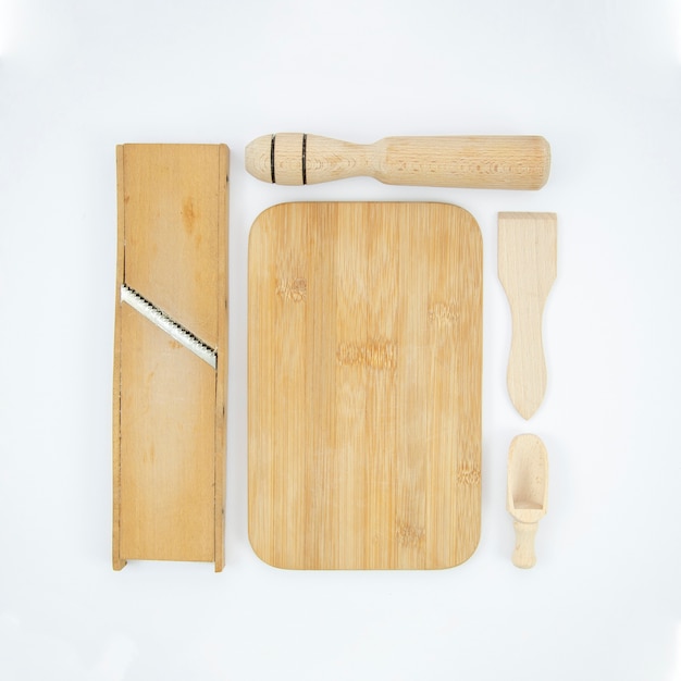 Flat lay arrangement with wooden items