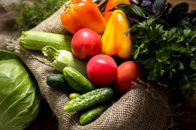 Free photo flat lay assortment of fresh autumnal vegetables