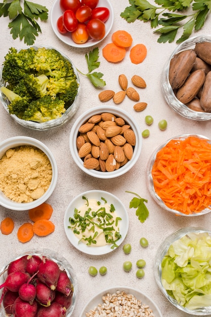 Flat lay of assortment of healthy food