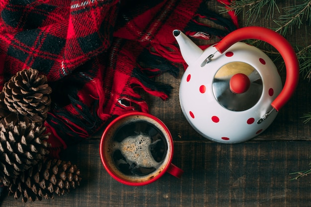 Free photo flat lay assortment with scarf and teapot