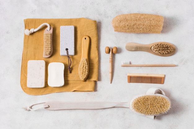 Free photo flat lay assortment of zero waste products