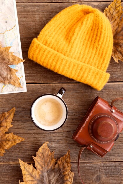 Flat lay autumn elements arrangement