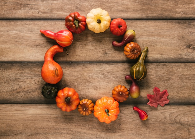 Free Photo flat lay autumn food on wooden table