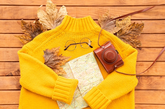 Free Photo flat lay autumn journey elements composition