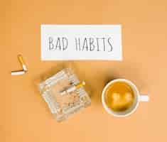 Free photo flat lay of bad habit morning concept