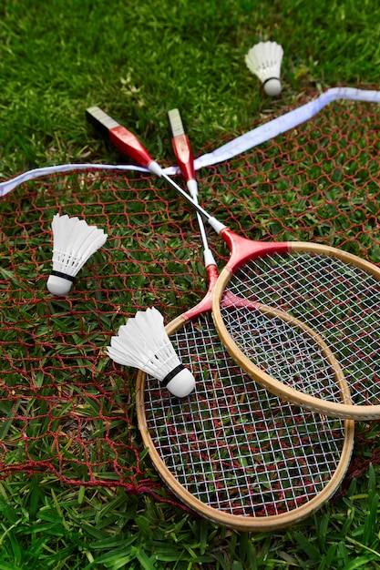 Flat lay badminton rackets still life