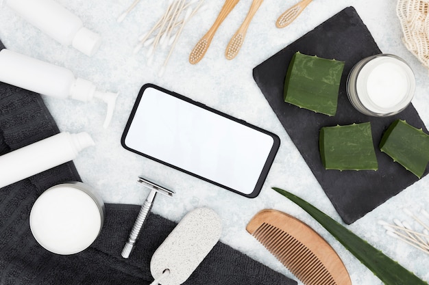 Free photo flat lay of bath concept accessories