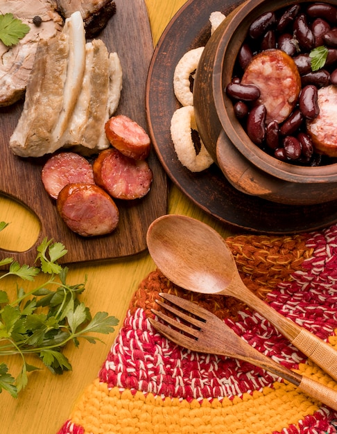 Free Photo flat lay beans and sausages dish