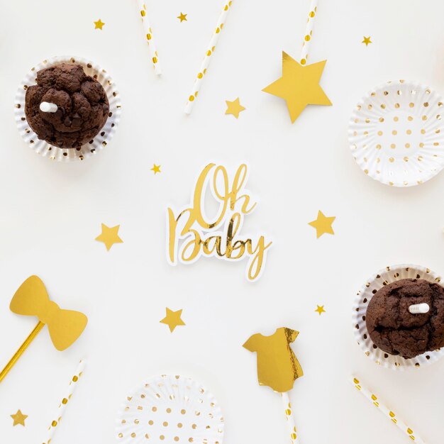 Free photo flat lay of beautiful baby shower concept